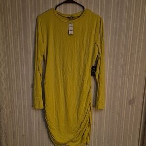 Express Yellow Long Sleeve Stretch Dress